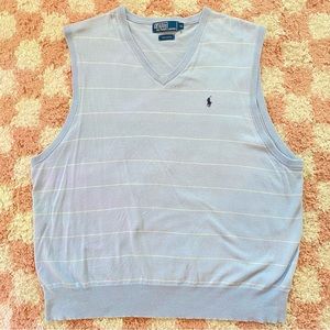 Vintage 90s Polo Ralph Lauren Striped Light Blue Sweater Vest XL